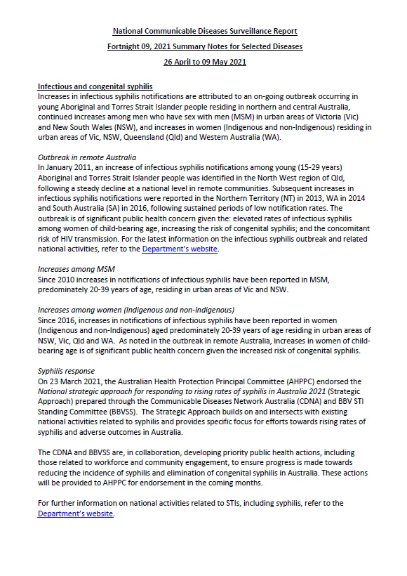 Cover image for National Notifiable Diseases Surveillance System fortnightly reports – 26 April to 9 May 2021
