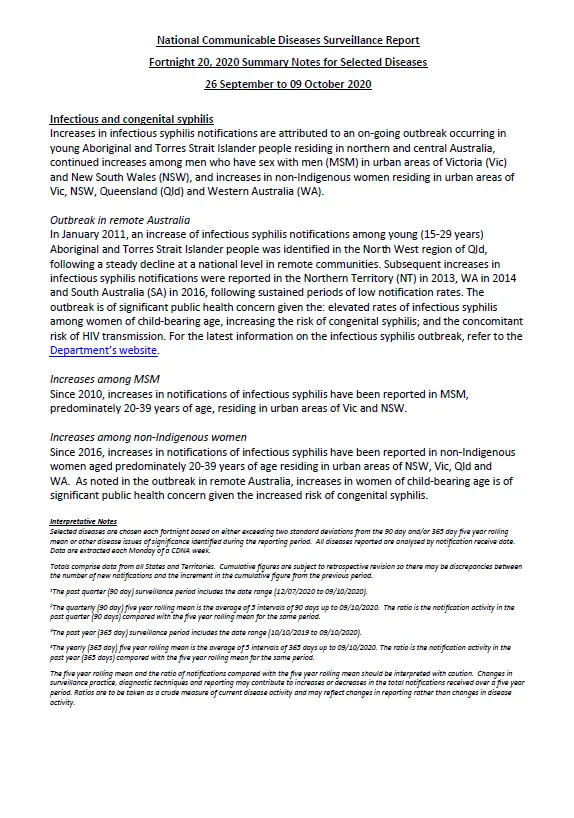 Cover image for National Notifiable Diseases Surveillance System fortnightly reports – 26 September to 9 October 2020