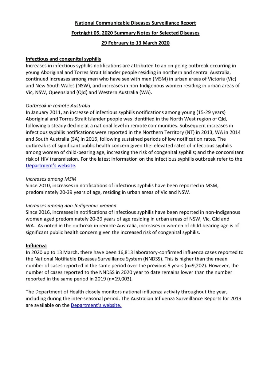 Cover image for National Interoperable Notifiable Diseases Surveillance System (NINDSS) fortnightly reports – 29 February to 13 March 2020