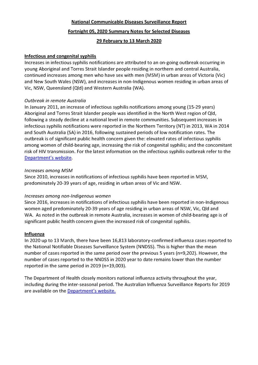 Cover image for National Interoperable Notifiable Diseases Surveillance System (NINDSS) fortnightly reports – 29 February to 13 March 2020