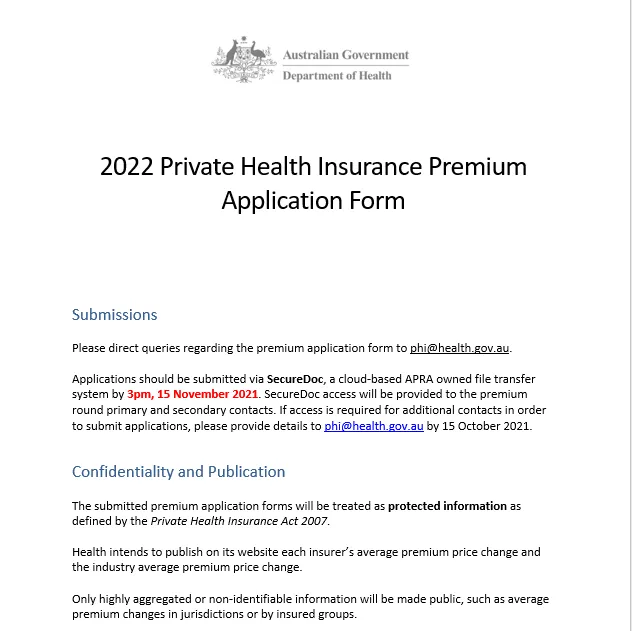Cover image for PHI 66/21 attachments - 2022 private health insurance premium application forms