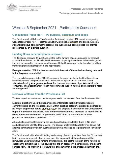 Prostheses List purpose definitions and scope – frequently asked questions