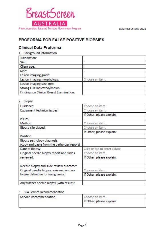 Proforma for False Positive Biopsies