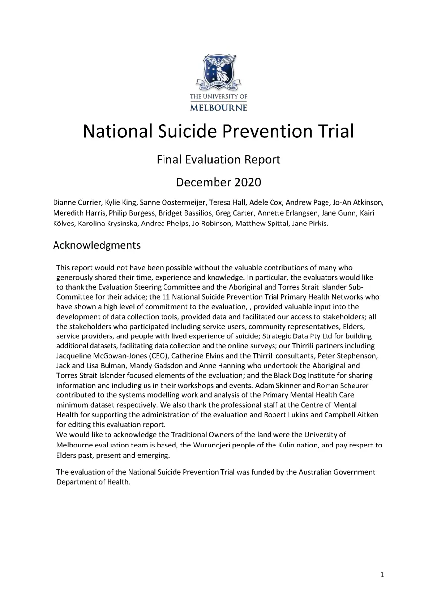 National Suicide Prevention Trial Final Evaluation Report