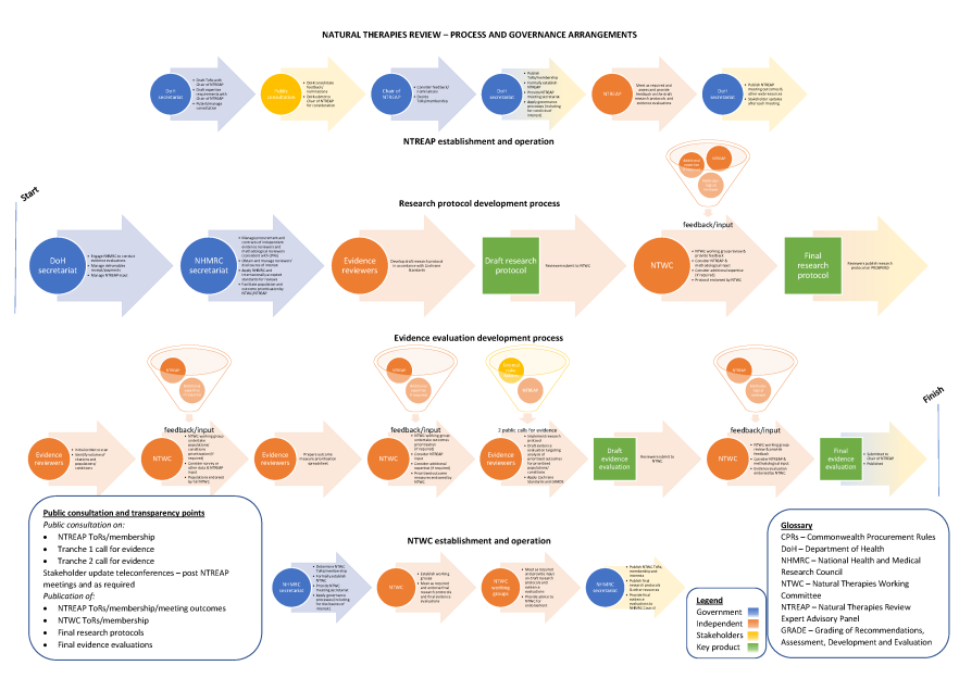 Natural Therapies Review process and governance infographic