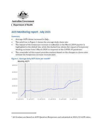 Aged care funding instrument (ACFI) monitoring report – July 2021