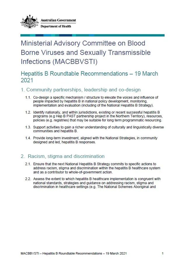 Cover image of Hepatitis B roundtable – MACBBVSTI recommendations