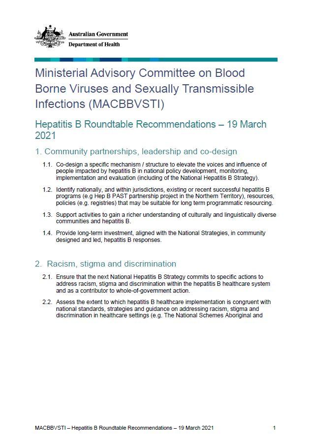 Cover image of Hepatitis B roundtable – MACBBVSTI recommendations