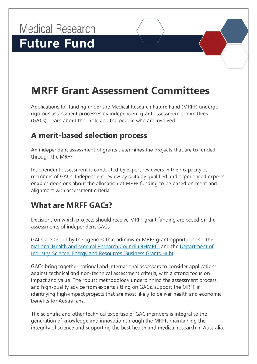 MRFF Grant Assessment Committees