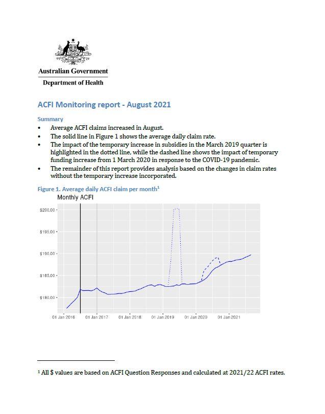 Aged care funding instrument (ACFI) monitoring report – August 2021