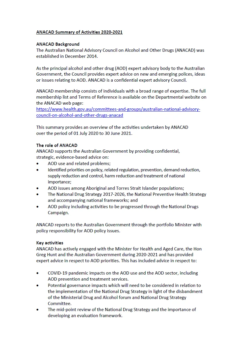 ANACAD summary of activities 2020-21