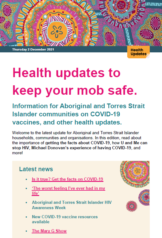 Key updates for Aboriginal and Torres Strait Islander communities – 03 December 2021