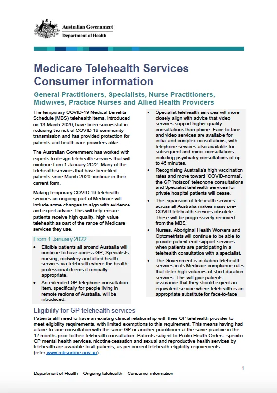 Medicare telehealth services – Consumer information cover image