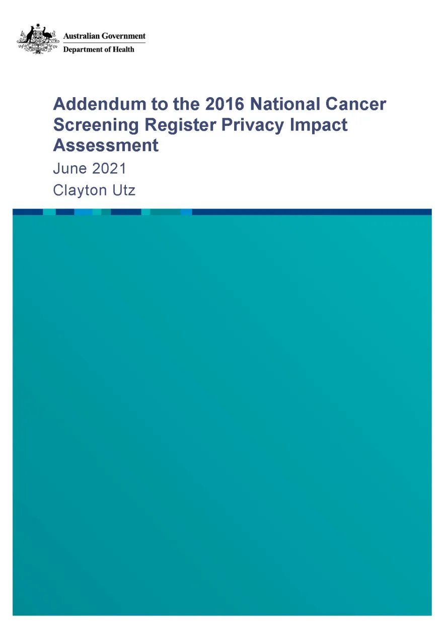 National Cancer Screening Register – addendum to privacy impact assessment