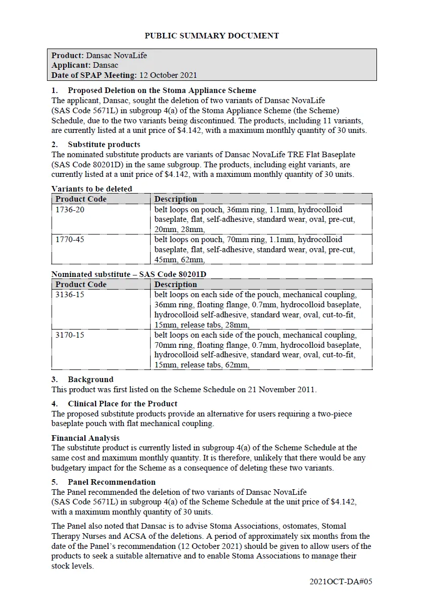 Dansac NovaLife – SAS Code 5671L