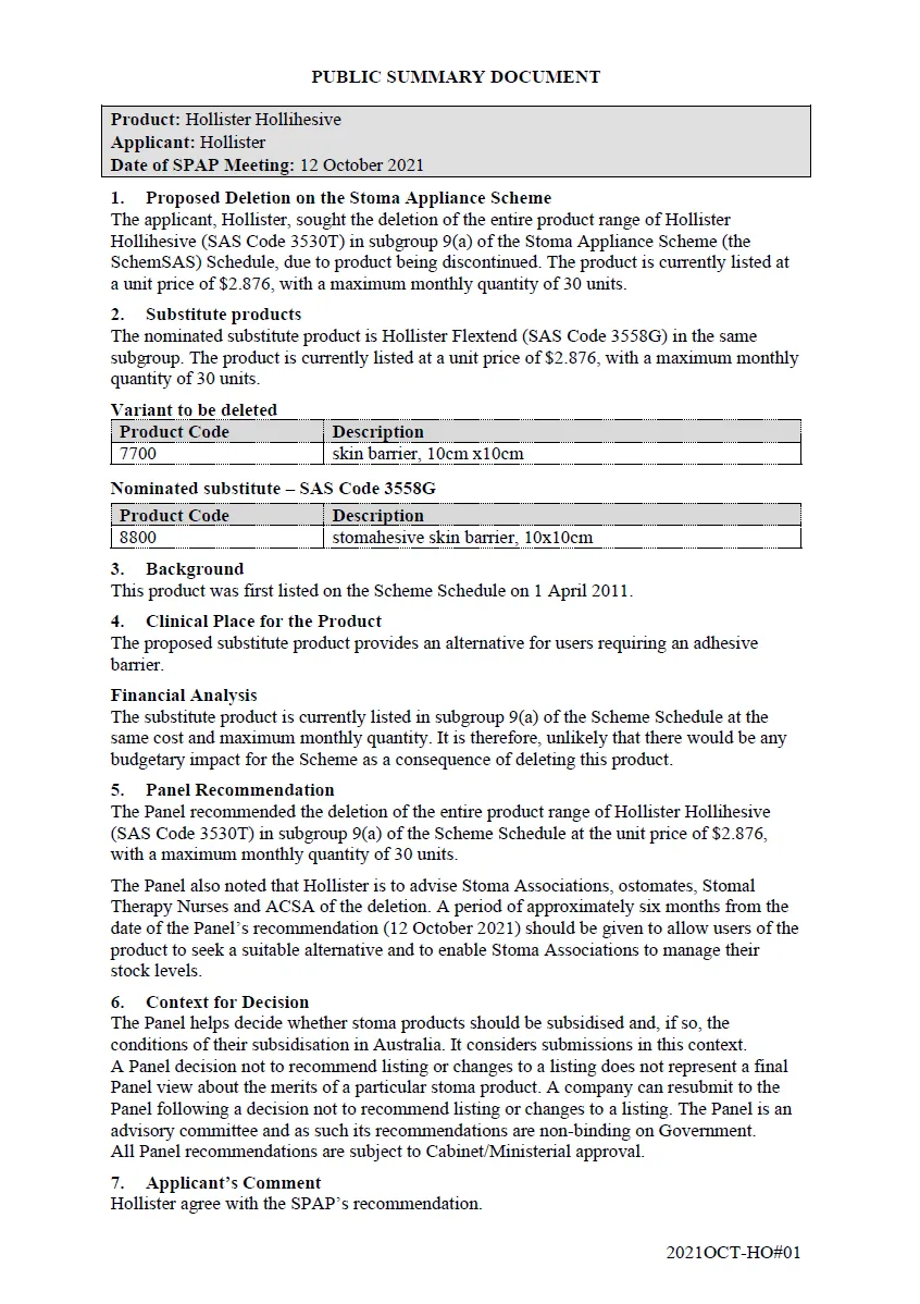 Hollister Hollihesive – SAS Code 3530T