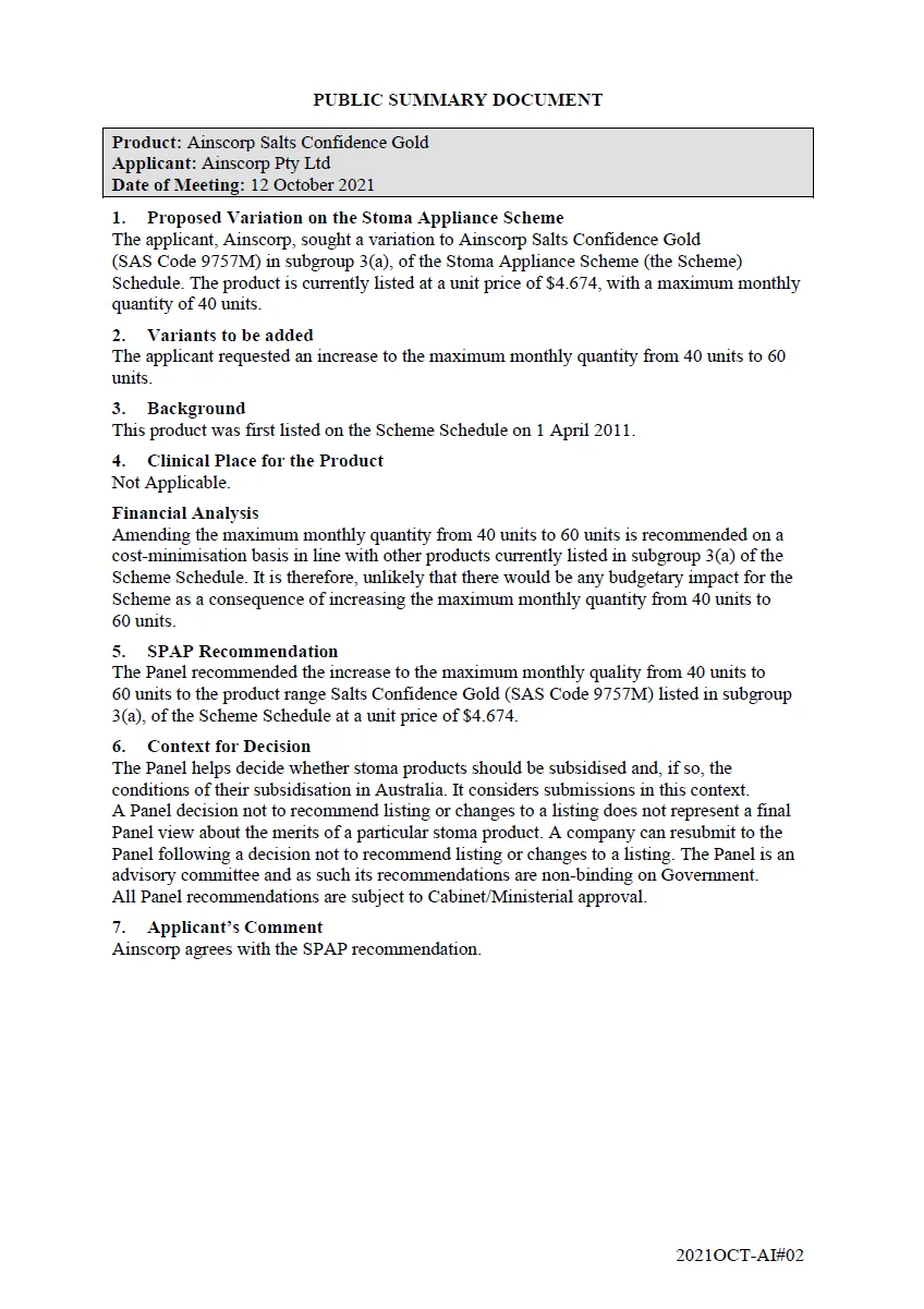 Public Summary Document - Ainscorp Salts Confidence Gold
