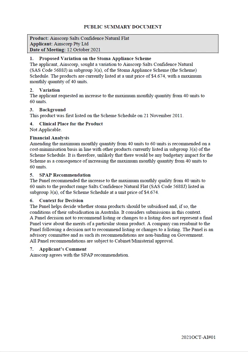 Public Summary Document - Ainscorp Salts Confidence Natural