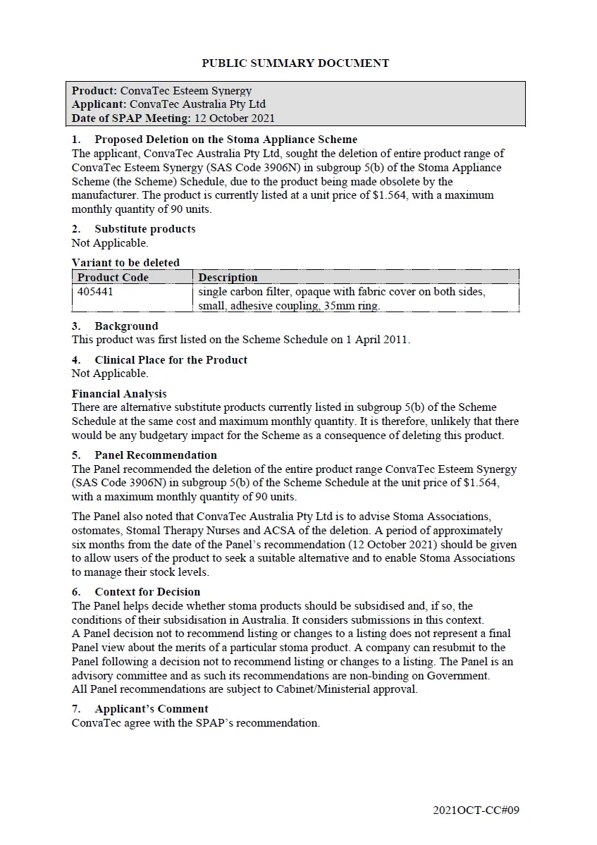 Public Summary Document - ConvaTec Esteem Synergy 