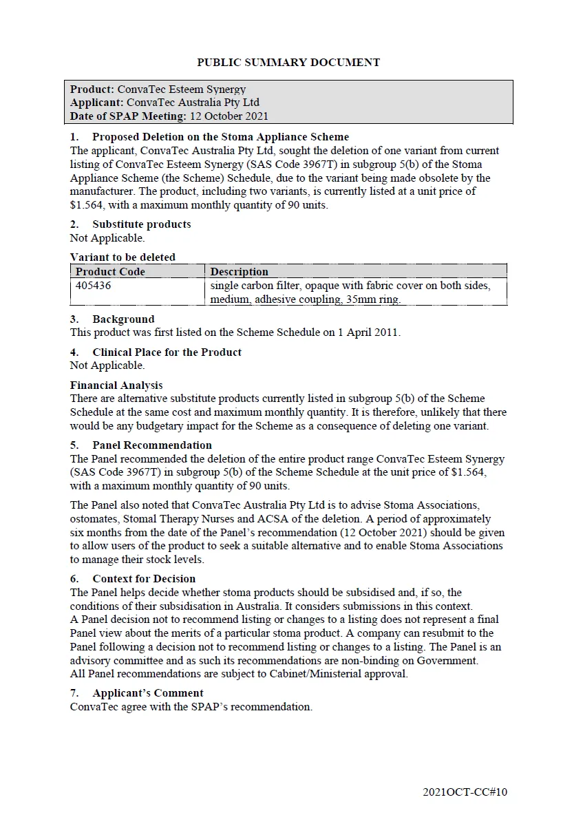 Public Summary Document - ConvaTec Esteem Synergy 