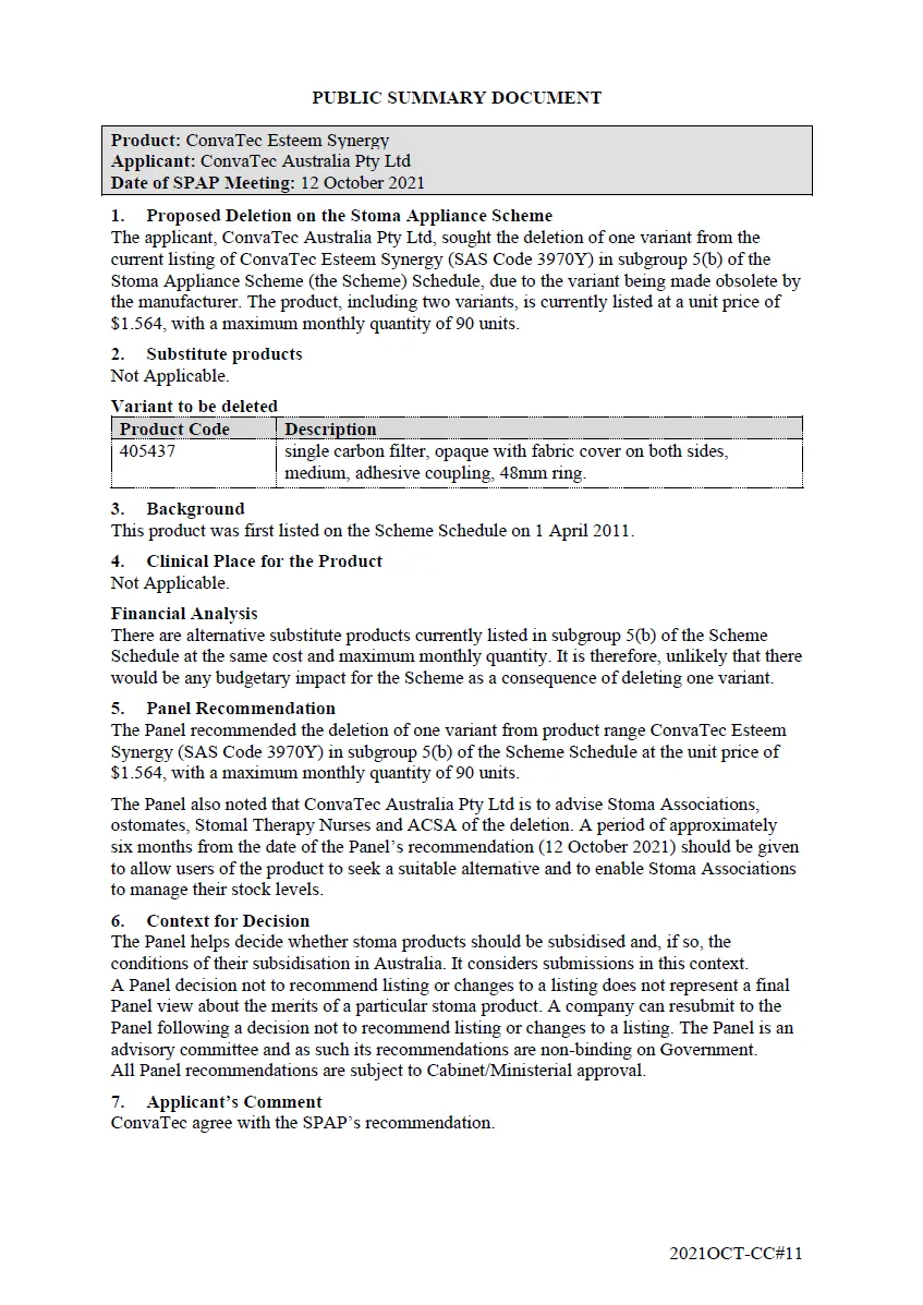 Public Summary Document - ConvaTec Esteem Synergy 