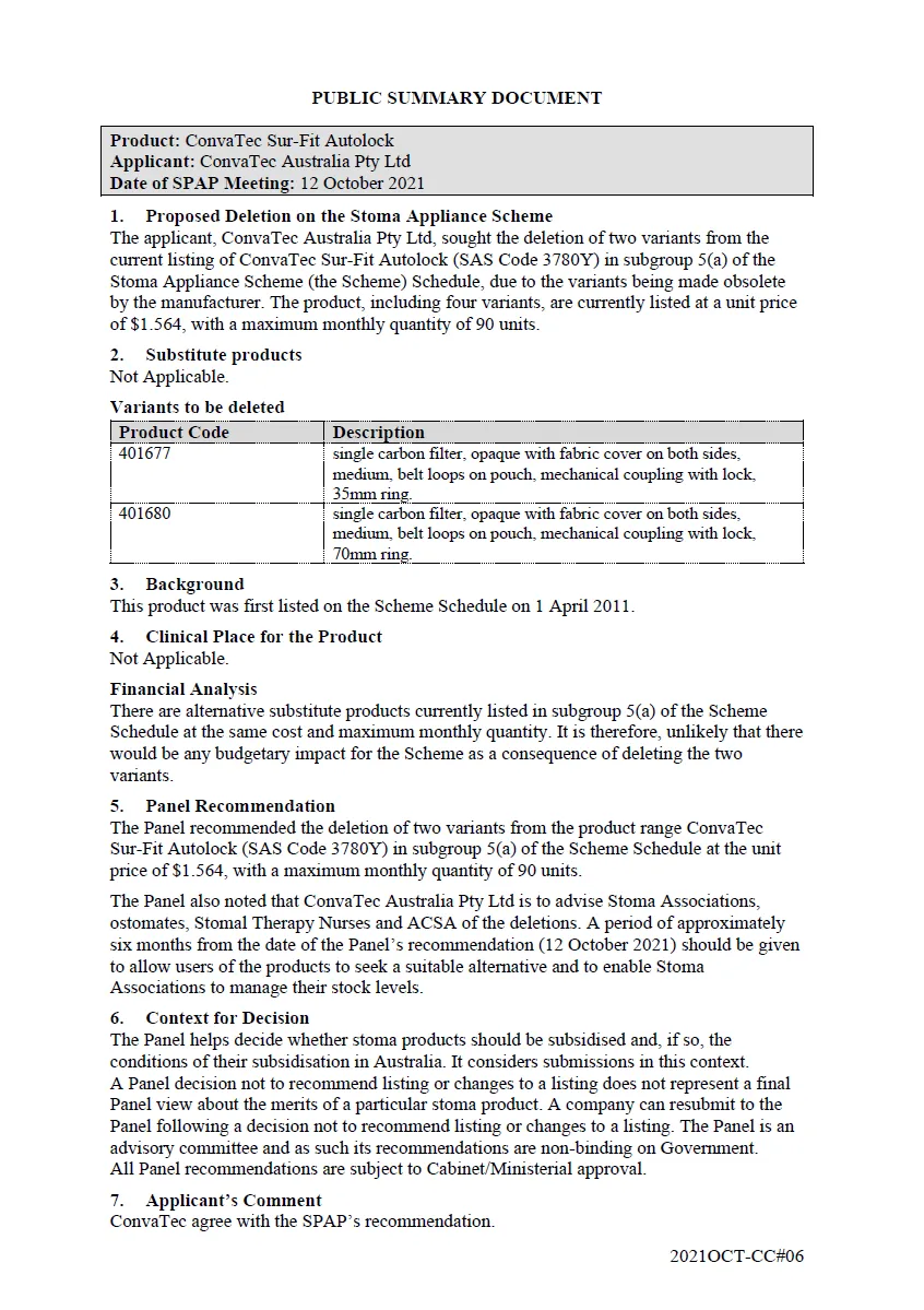 Public Summary Document - ConvaTec Sur-Fit Autolock 