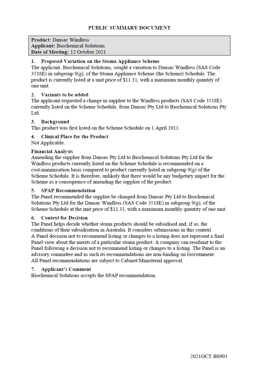 Public Summary Document - Dansac Windless