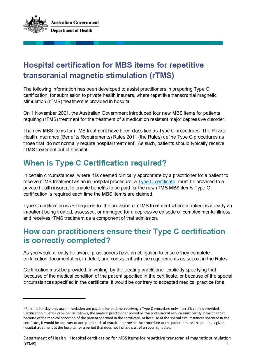 Cover image of the rTMS Hospital Certification