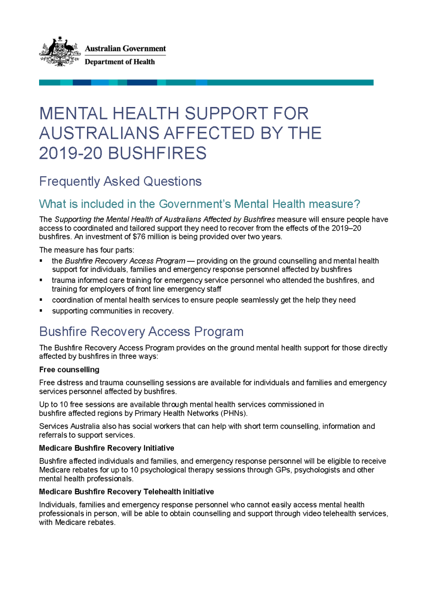 Cover from Mental health support for Australians affected by the 2019–20 bushfires