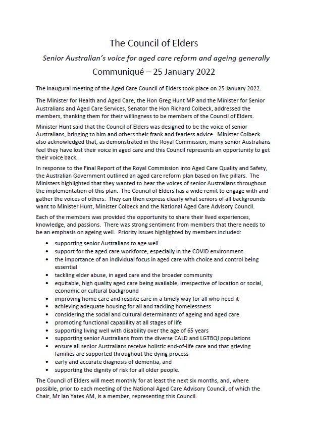 Council of Elders communique – 25 January 2022 