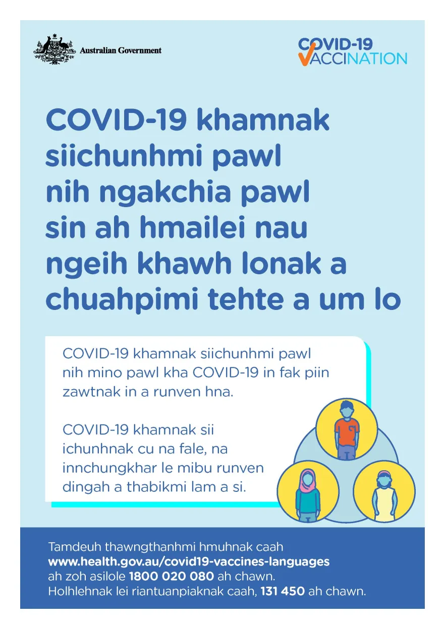 COVID-19 vaccination – COVID-19 khamnak siichunhmi pawl nih ngakchia pawl sin ah hmailei nau ngeih khawh lonak a chuahpimi tehte a um lo (No evidence of future infertility)