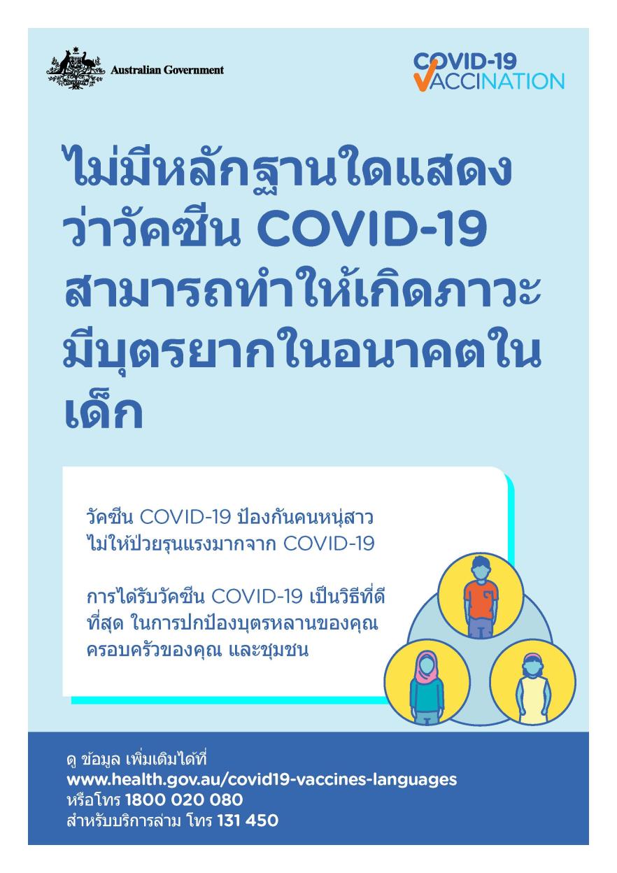 COVID-19 vaccination – ไม่มีหลักฐานใดแสดงว่าวัคซีน COVID-19 สามารถทำให้เกิดภาวะมีบุตรยากในอนาคตในเด็ก (No evidence of future infertility)