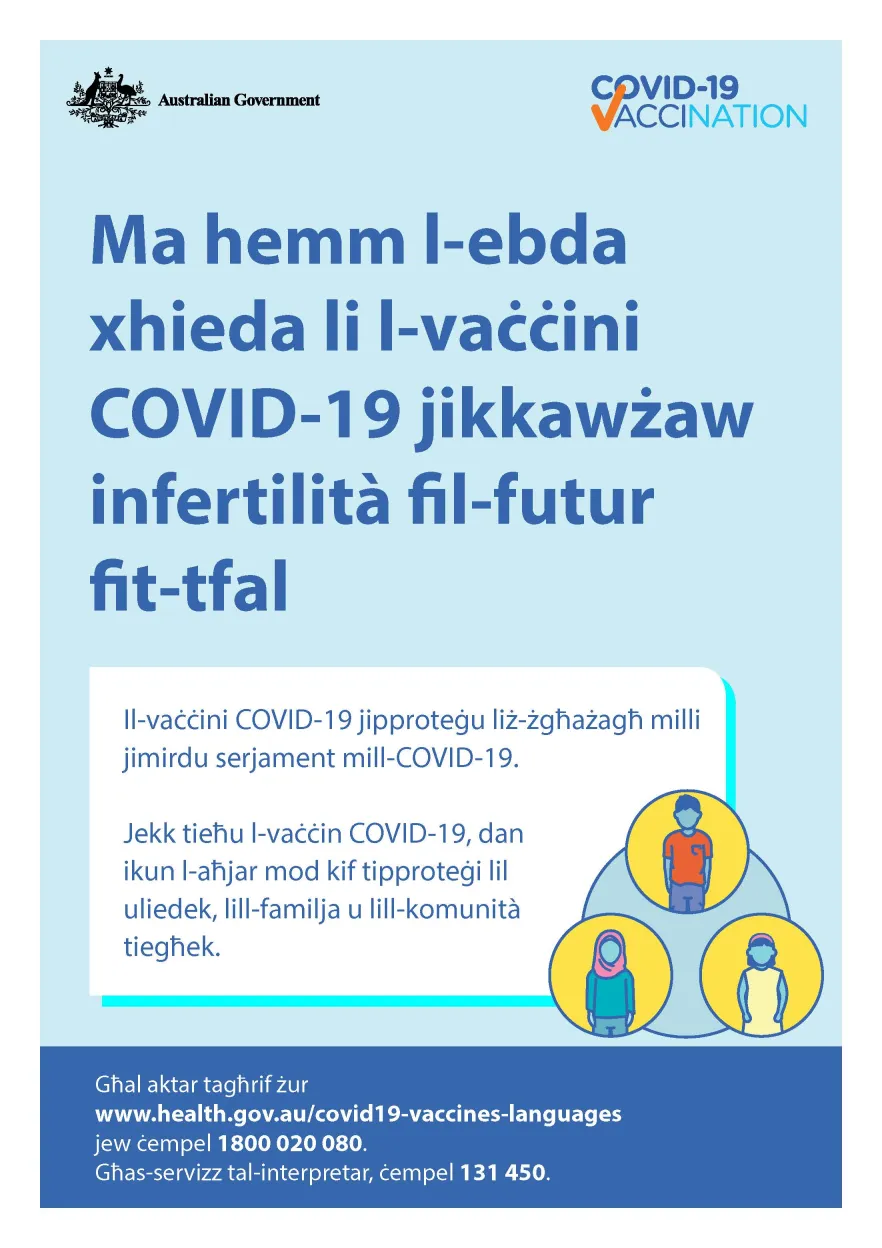 COVID-19 vaccination – Ma hemm l-ebda xhieda li l-vaċċini COVID-19 jikkawżaw infertilità fil-futur fit-tfal (No evidence of future infertility)