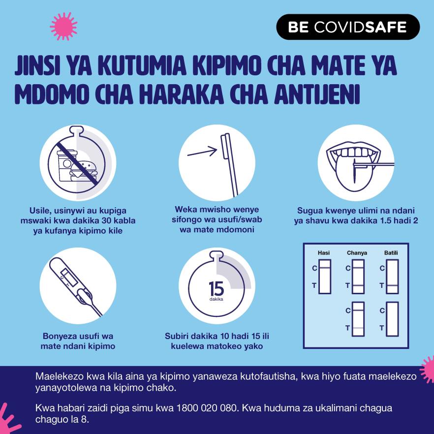 Coronavirus (COVID-19) – Social – JINSI YA KUTUMIA KIPIMO CHA MATE YA MDOMO CHA HARAKA CHA ANTIJENI (Rapid antigen oral saliva test)