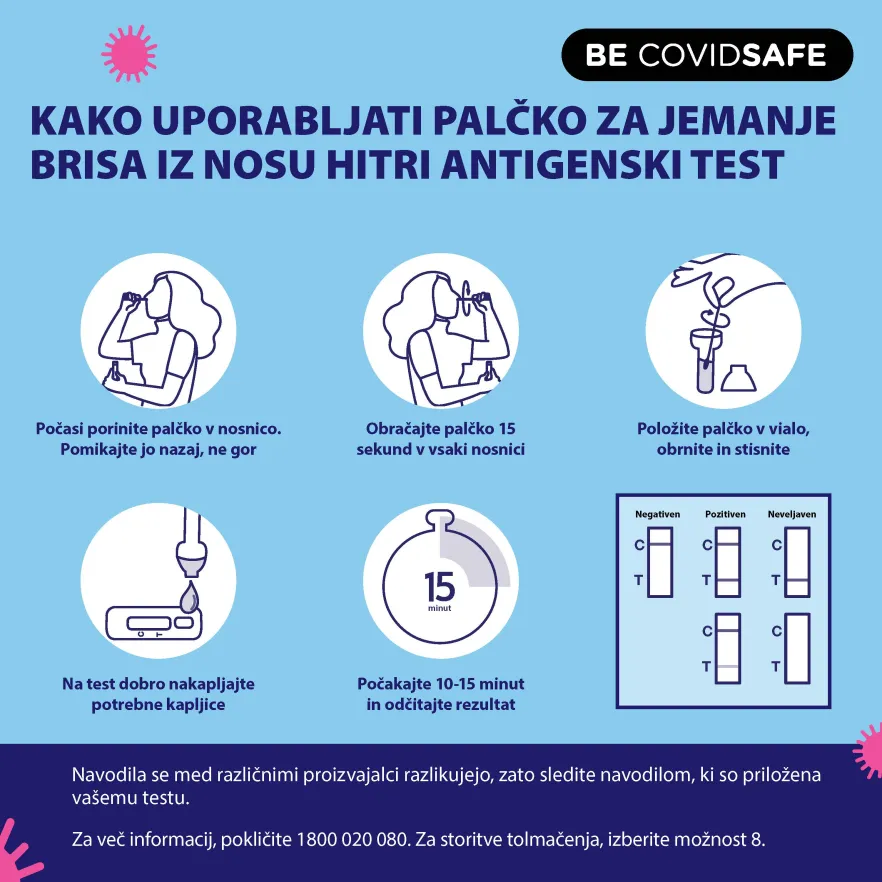 Coronavirus (COVID-19) – Social – KAKO UPORABLJATI PALČKO ZA JEMANJE BRISA IZ NOSU HITRI ANTIGENSKI TEST (Nasal swab RAT)