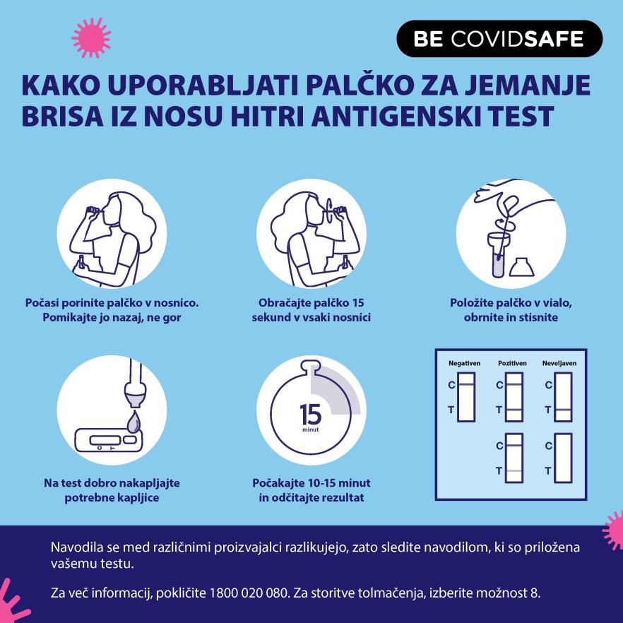 Coronavirus (COVID-19) – Social – KAKO UPORABLJATI PALČKO ZA JEMANJE BRISA IZ NOSU HITRI ANTIGENSKI TEST (Nasal swab RAT)