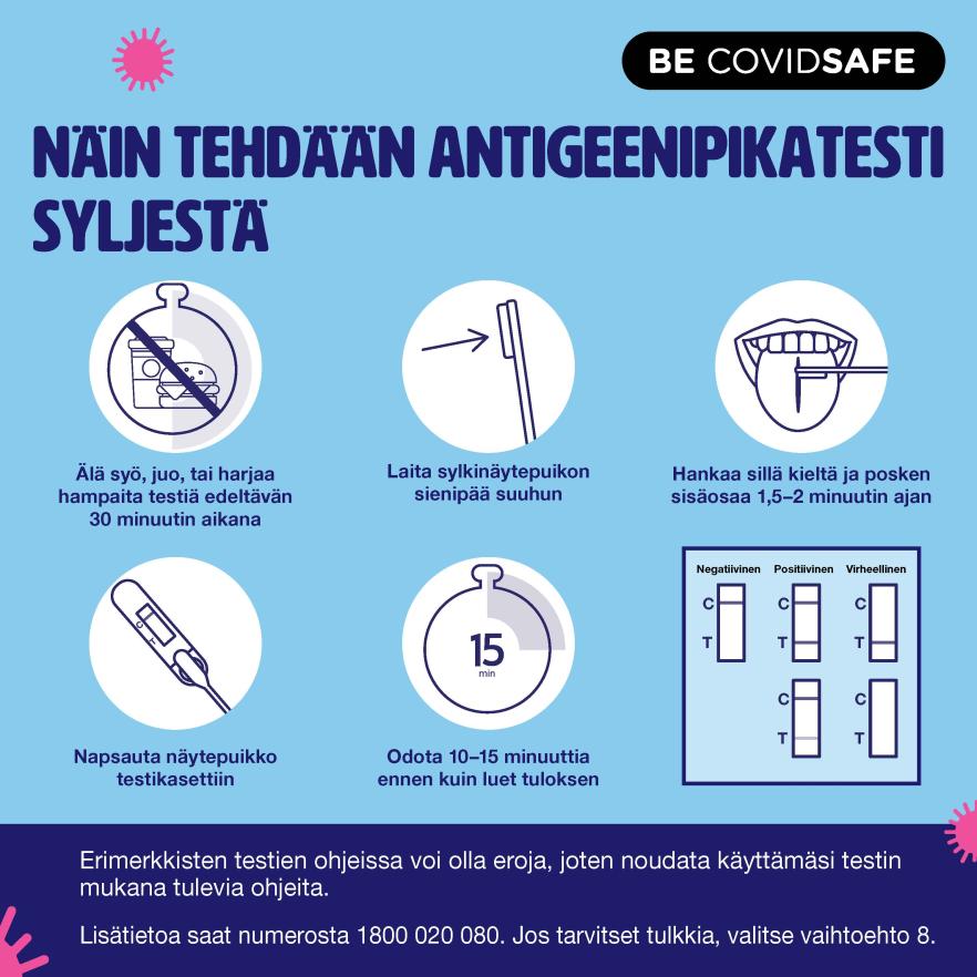 Coronavirus (COVID-19) – Social – NÄIN TEHDÄÄN ANTIGEENIPIKATESTI SYLJESTÄ (Rapid antigen oral saliva test)