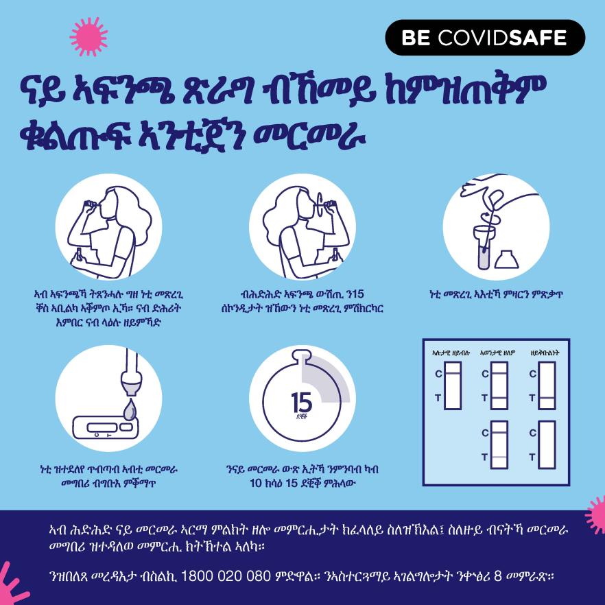 Coronavirus (COVID-19) – Social – ናይ ኣፍንጫ ጽራግ ብኸመይ ከምዝጠቅም ቁልጡፍ ኣንቲጀን መርመራ (Nasal swab RAT) 