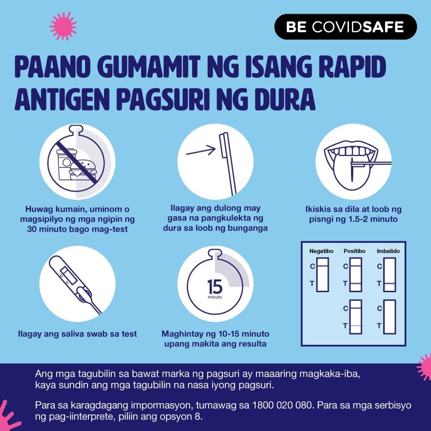 Coronavirus (COVID-19) – Social – PAANO GUMAMIT NG ISANG RAPID ANTIGEN PAGSURI NG DURA (Rapid antigen oral saliva test)