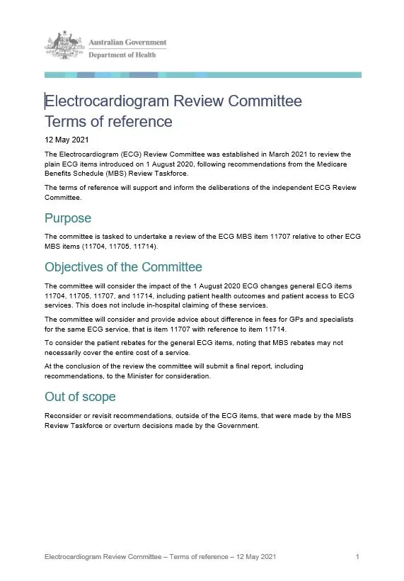 Electrocardiogram Review Committee – Terms of reference cover image