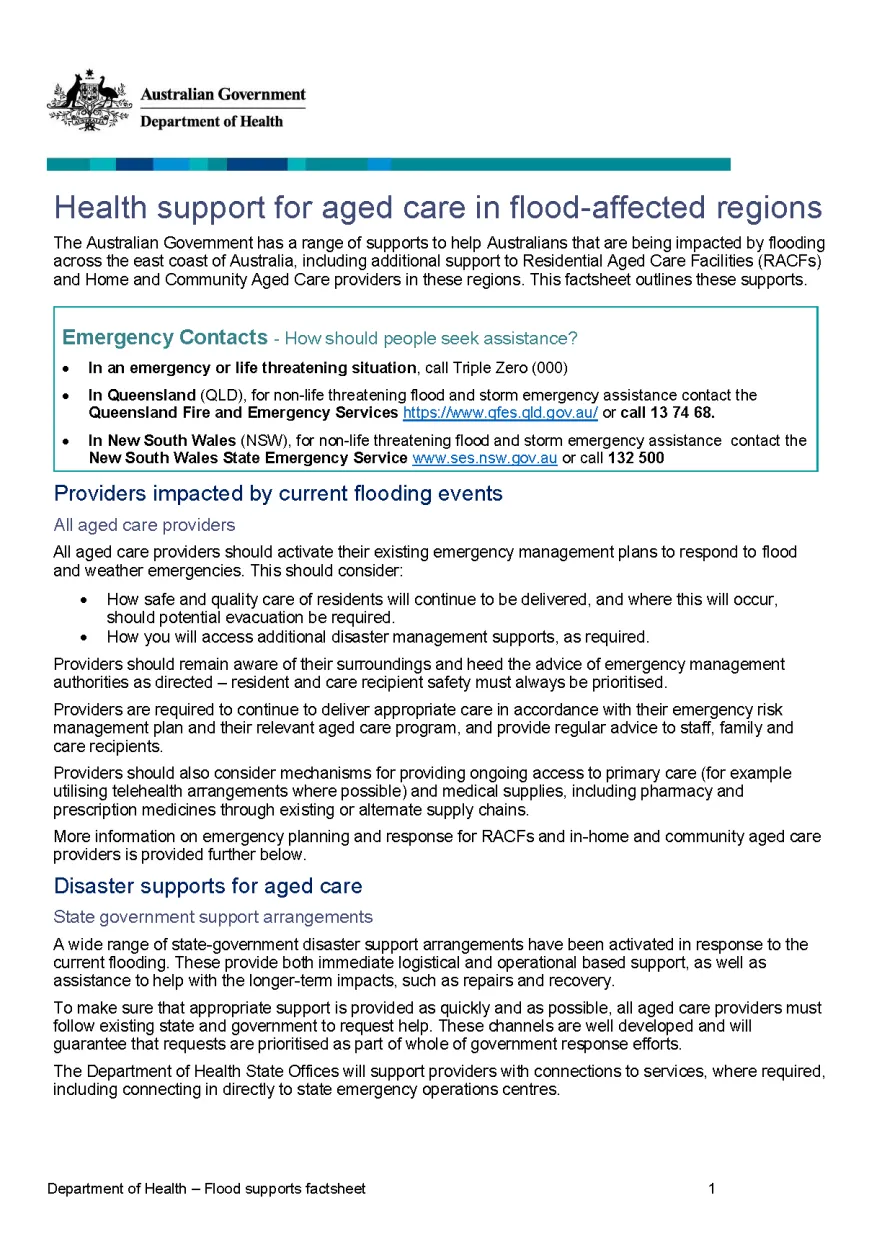 Health support for aged care in flood-affected regions