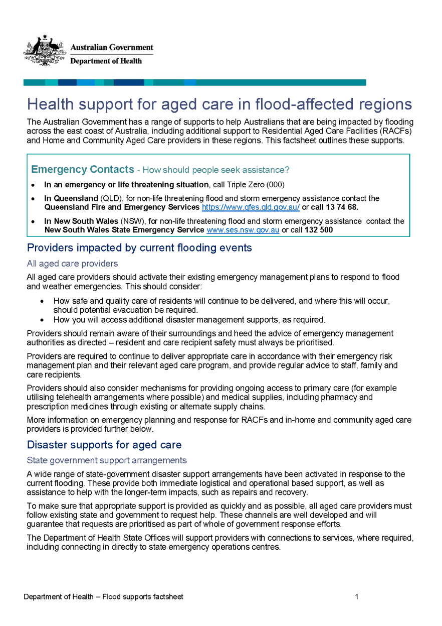 Health support for aged care in flood-affected regions