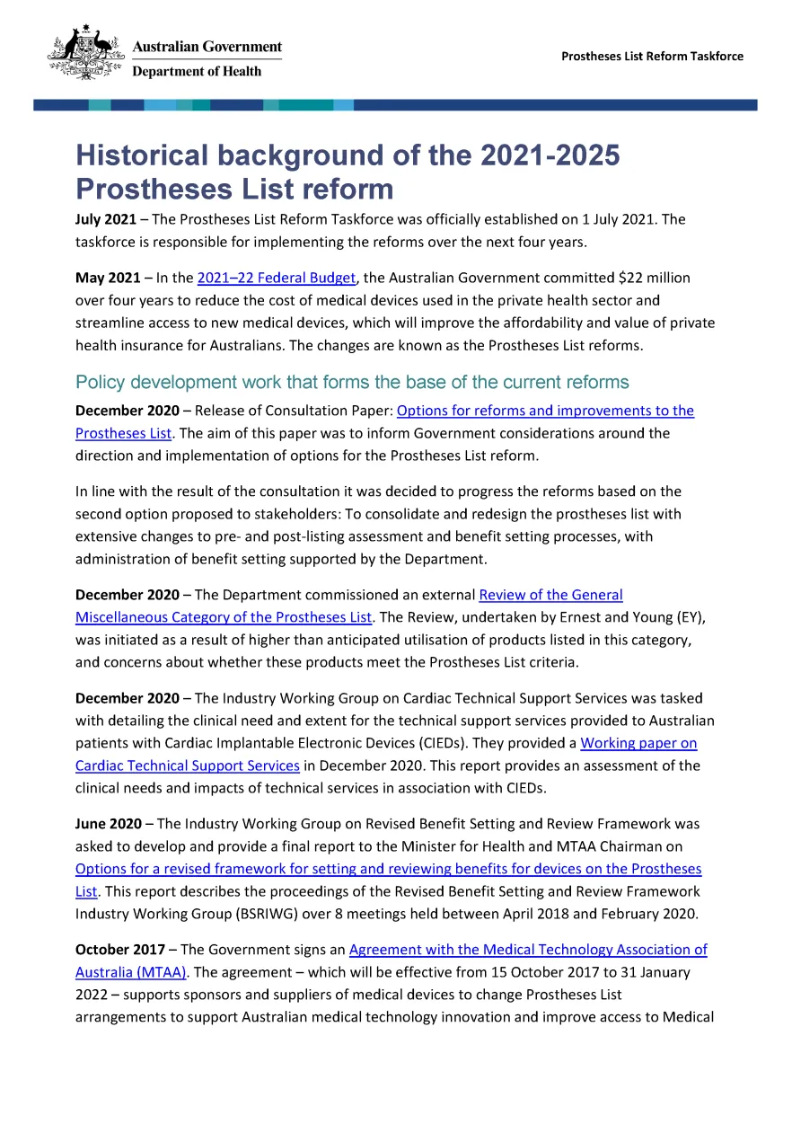 Historical background of the 2021-2025 Prostheses List reform