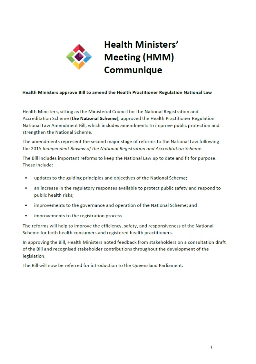 HMM communique – Health Practitioner Regulation National Law Amendments