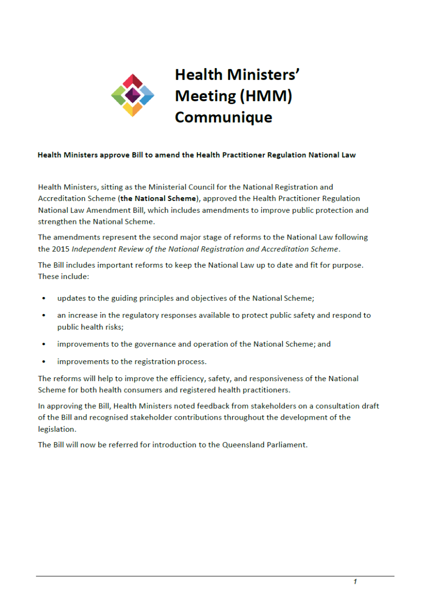 HMM communique – Health Practitioner Regulation National Law Amendments