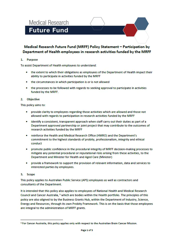 MRFF policy statement