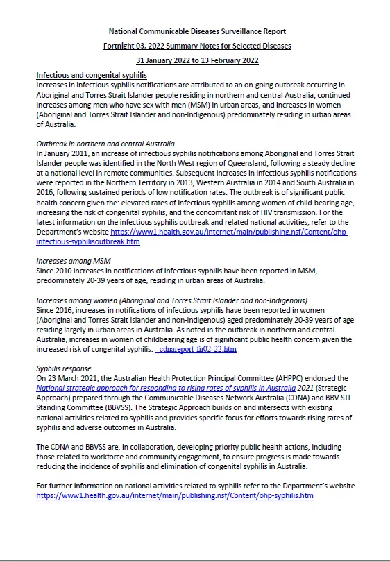 Cover image for National Notifiable Diseases Surveillance System (NNDSS) fortnightly reports – 31 January to 13 February 2022