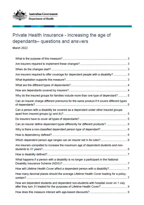 Private Health Insurance age of dependants measure – questions and answers