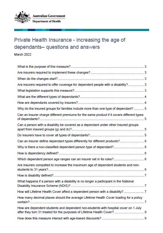 Private Health Insurance age of dependants measure – questions and answers