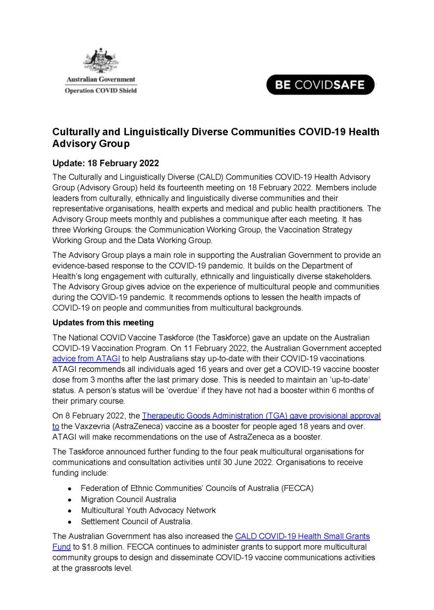CALD communiques 18 February 2022